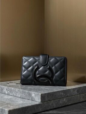 Chanel Like New Condition Quilted Black Leather Chain Wallet - Designer Style